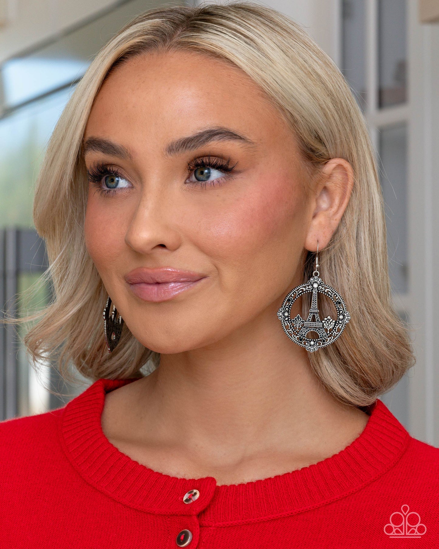 Paparazzi Enamored Eiffel Tower - Black, Smoky & White Rhinestone Eiffel Tower Earrings