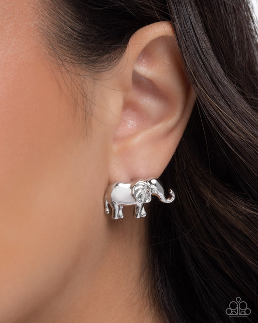 Paparazzi Elephant Eloquence - Silver High Sheen Elephant Post Earring