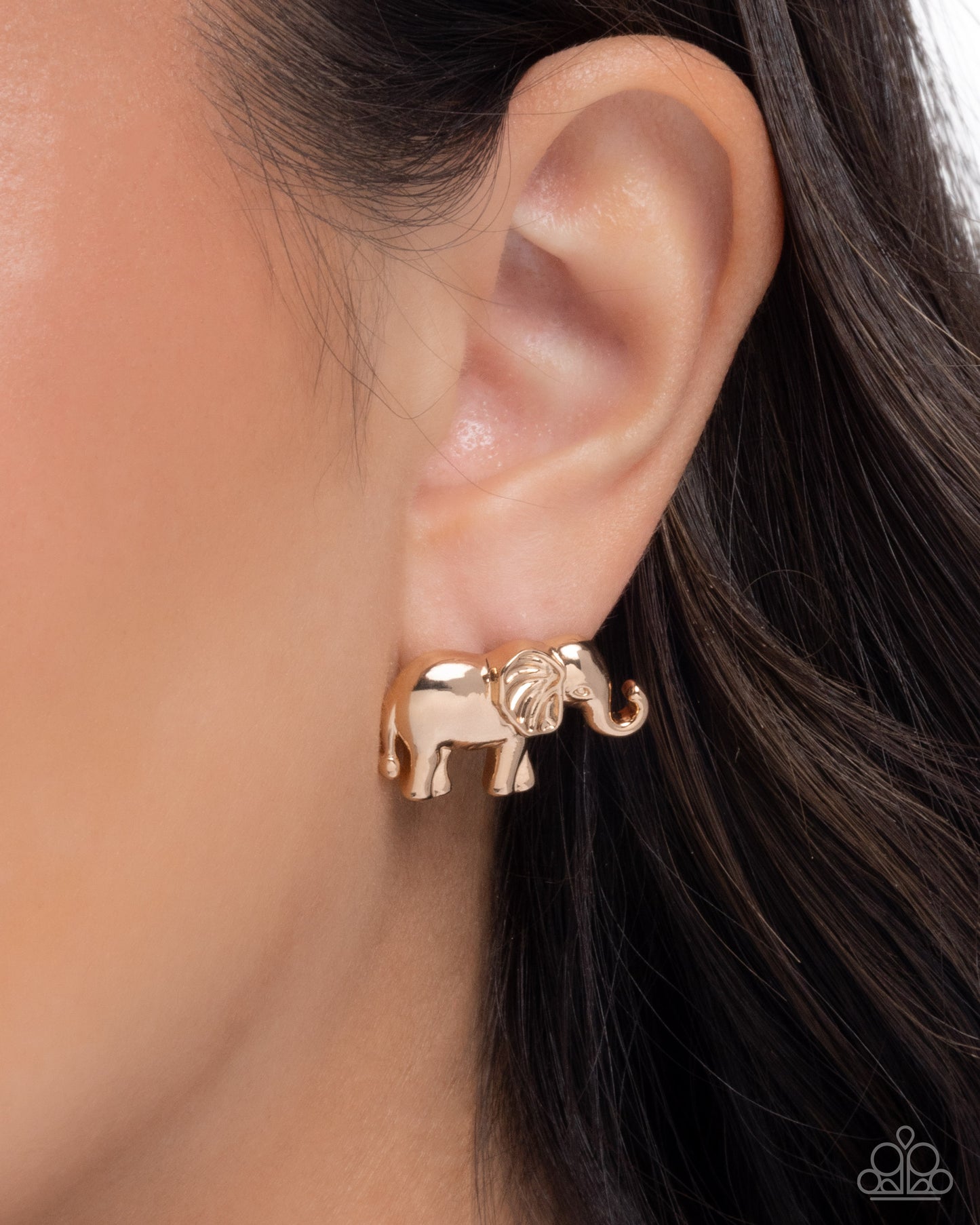 Paparazzi Elephant Eloquence - Gold Trunk Up Elephant Post Earring E3271