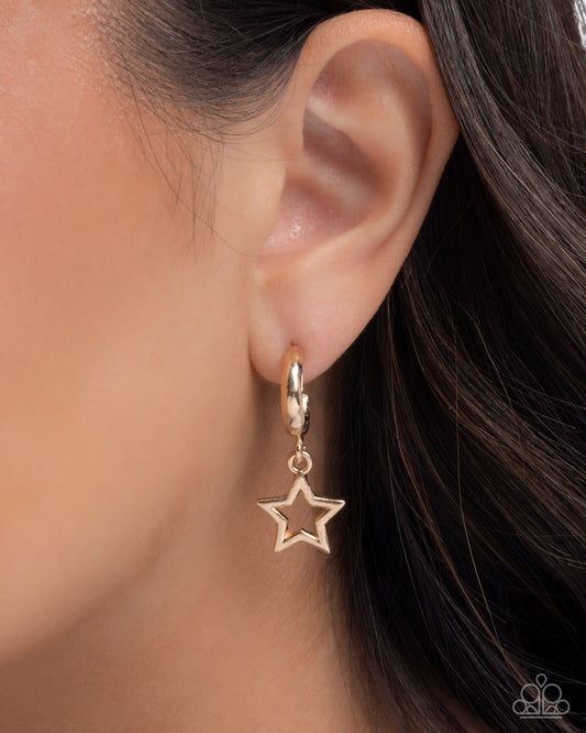 Paparazzi Stellar Start - Gold Star 1/2 Inch Hoop Earring E3408