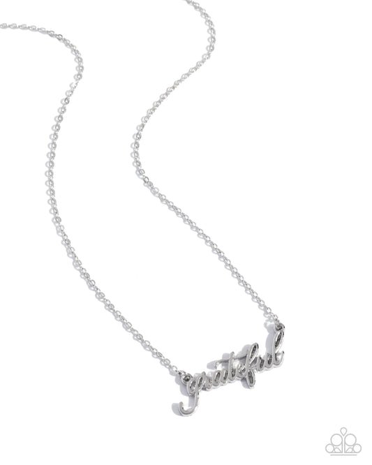 Paparazzi Grateful for You - Silver "grateful" Inspirational Fall Necklace N3673
