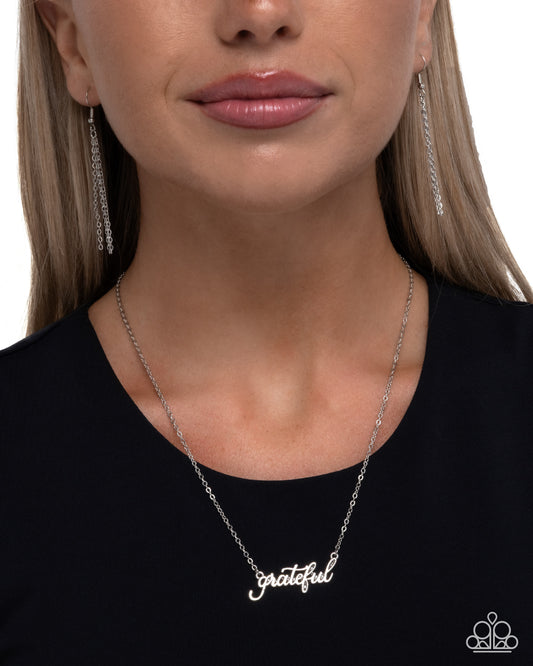 Paparazzi Grateful for You - Silver "grateful" Inspirational Fall Necklace N3673
