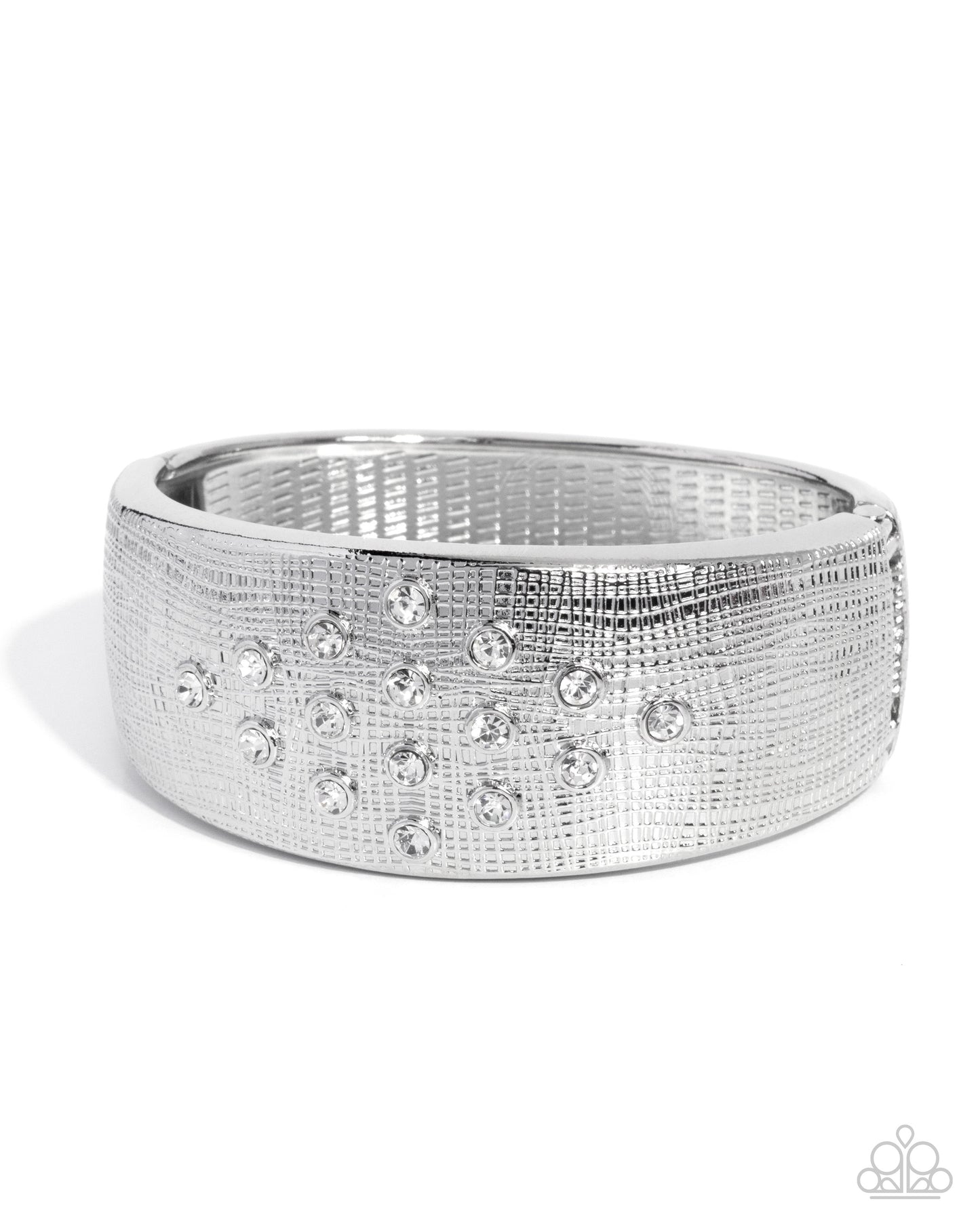 Paparazzi Whispered Wealth - White Rhinestone Silver Hinge Bracelet B2625