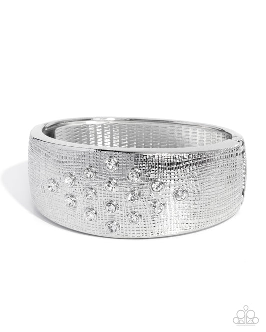 Paparazzi Whispered Wealth - White Rhinestone Silver Hinge Bracelet B2625