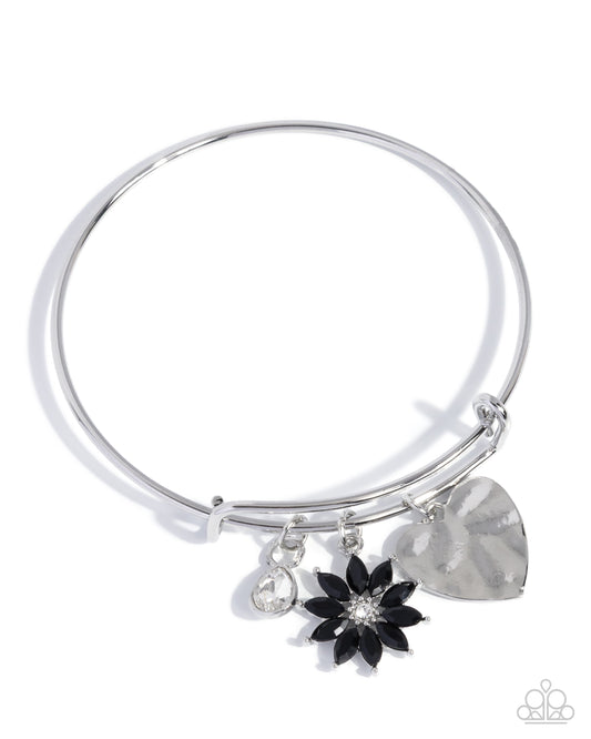 Paparazzi Open Opulence - Black Gem Flower, White Teardrop Gem Bangle Style Bracelet B2555