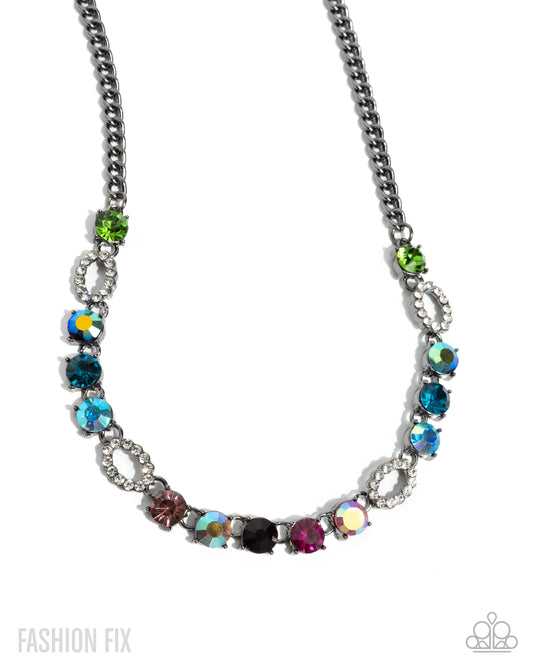 Loud Luxe - Multicolored & Iridescent Gem Gunmetal Necklace Magnificent Musings September 2025 Fashion Fix Paparazzi N3602