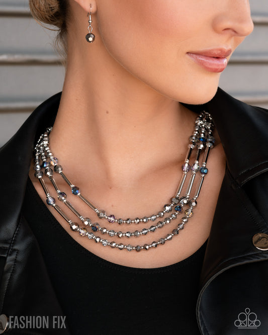 Electric Envy - Multicolored UV Shimmer Silver Layered Necklace Magnificent Musings Fashion Fix October 2025 Paparazzi