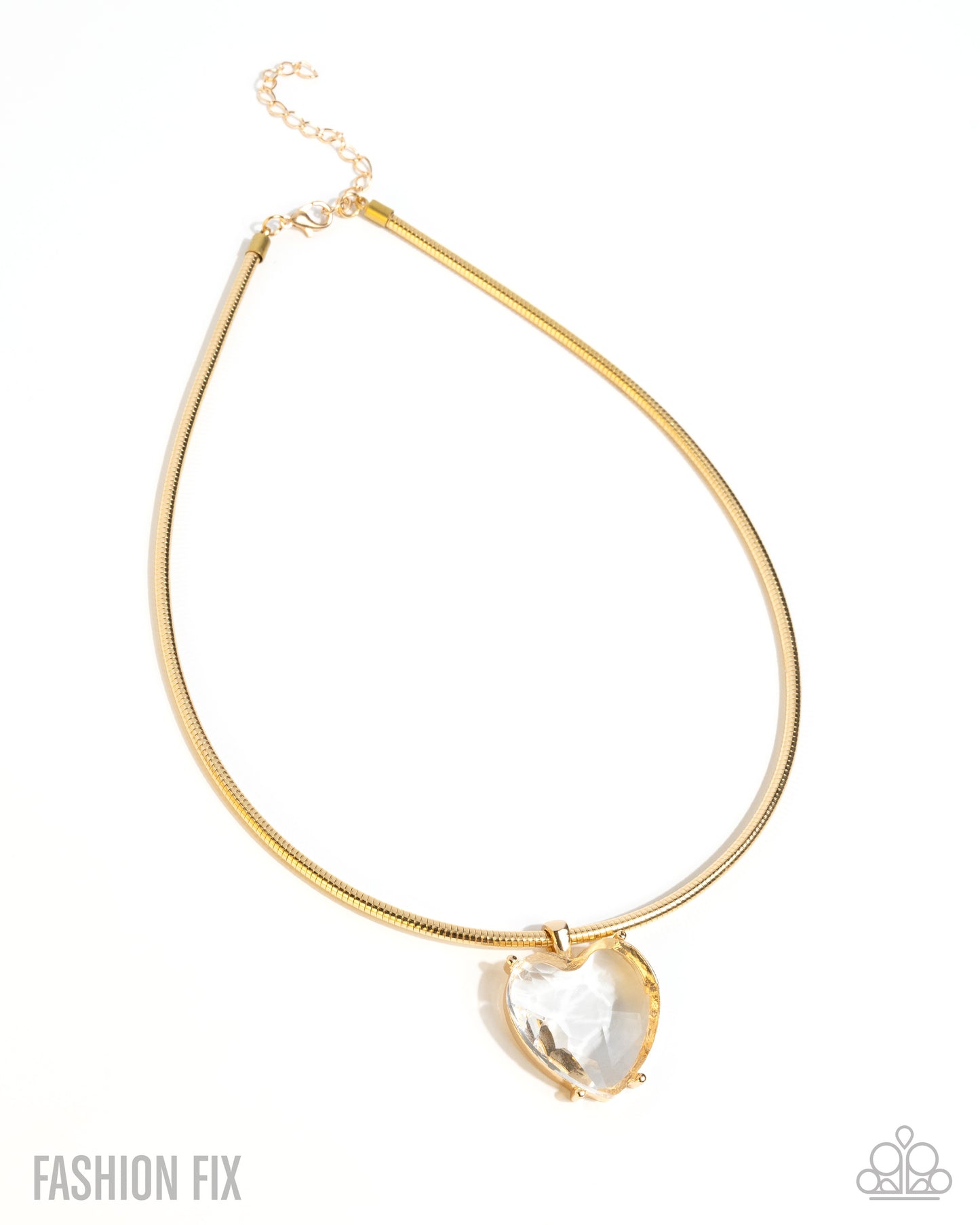 Faceted Finery - Gold & Clear White Heart Necklace Glimpses Of Malibu Fashion Fix October 2025 Paparazzi