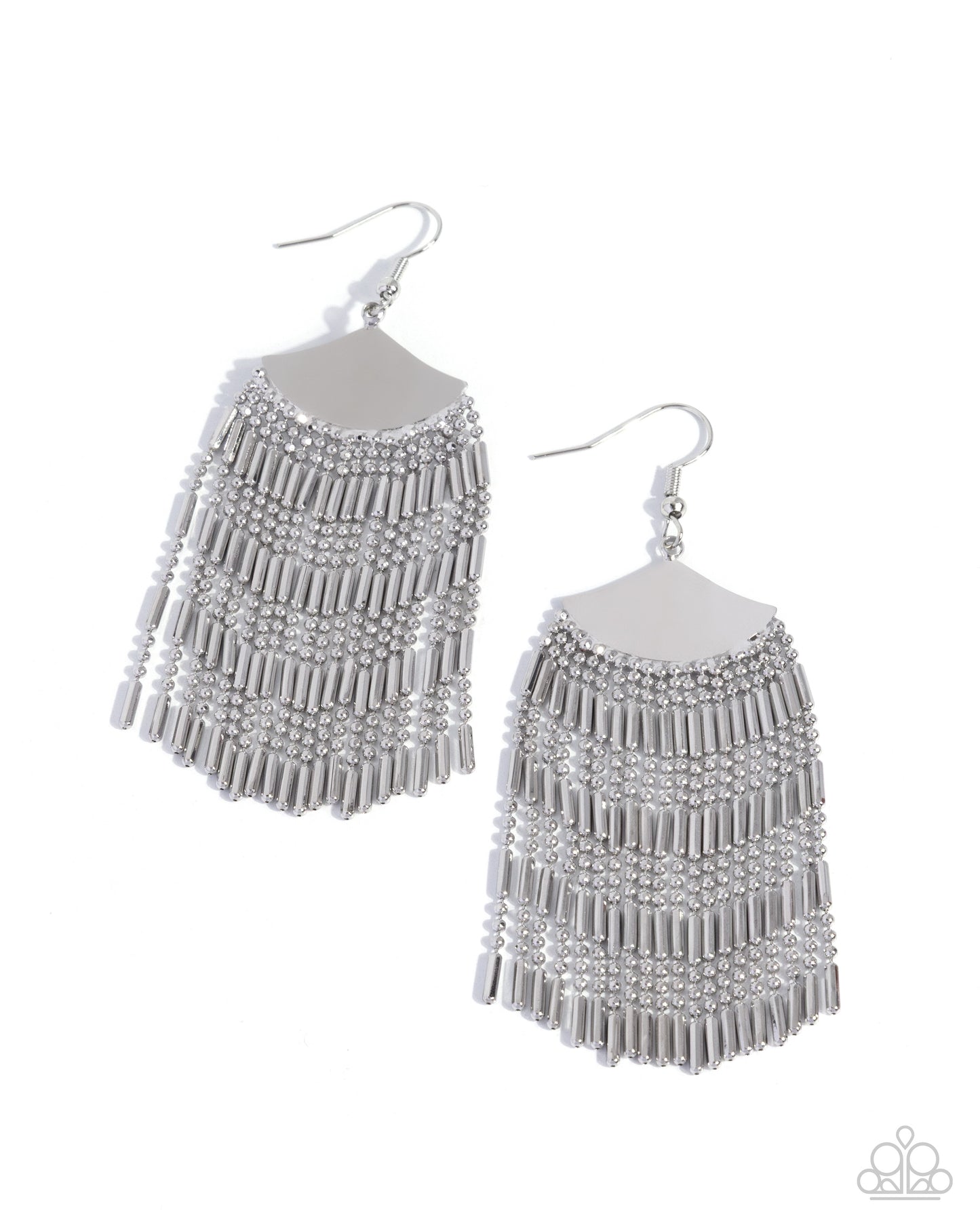 Paparazzi Fringe Foundation - Silver Ball & Bar Chain Chandelier Fringe Earrings E3252