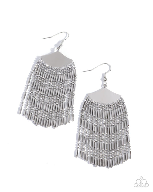 Paparazzi Fringe Foundation - Silver Ball & Bar Chain Chandelier Fringe Earrings E3252