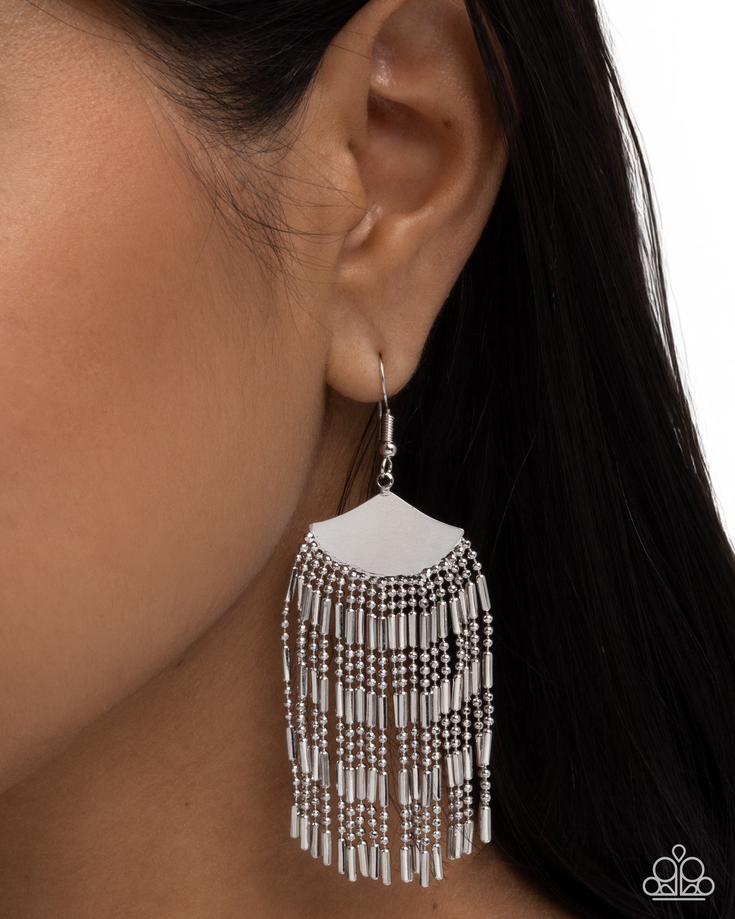 Paparazzi Fringe Foundation - Silver Ball & Bar Chain Chandelier Fringe Earrings E3252