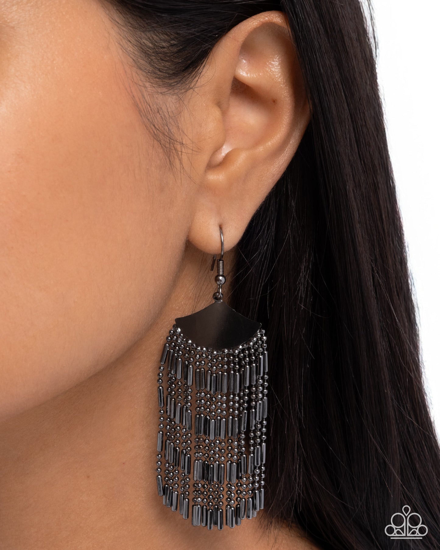 Paparazzi Fringe Foundation - Black Gunmetal Ball & Bar Chain Fringe Earring E3267