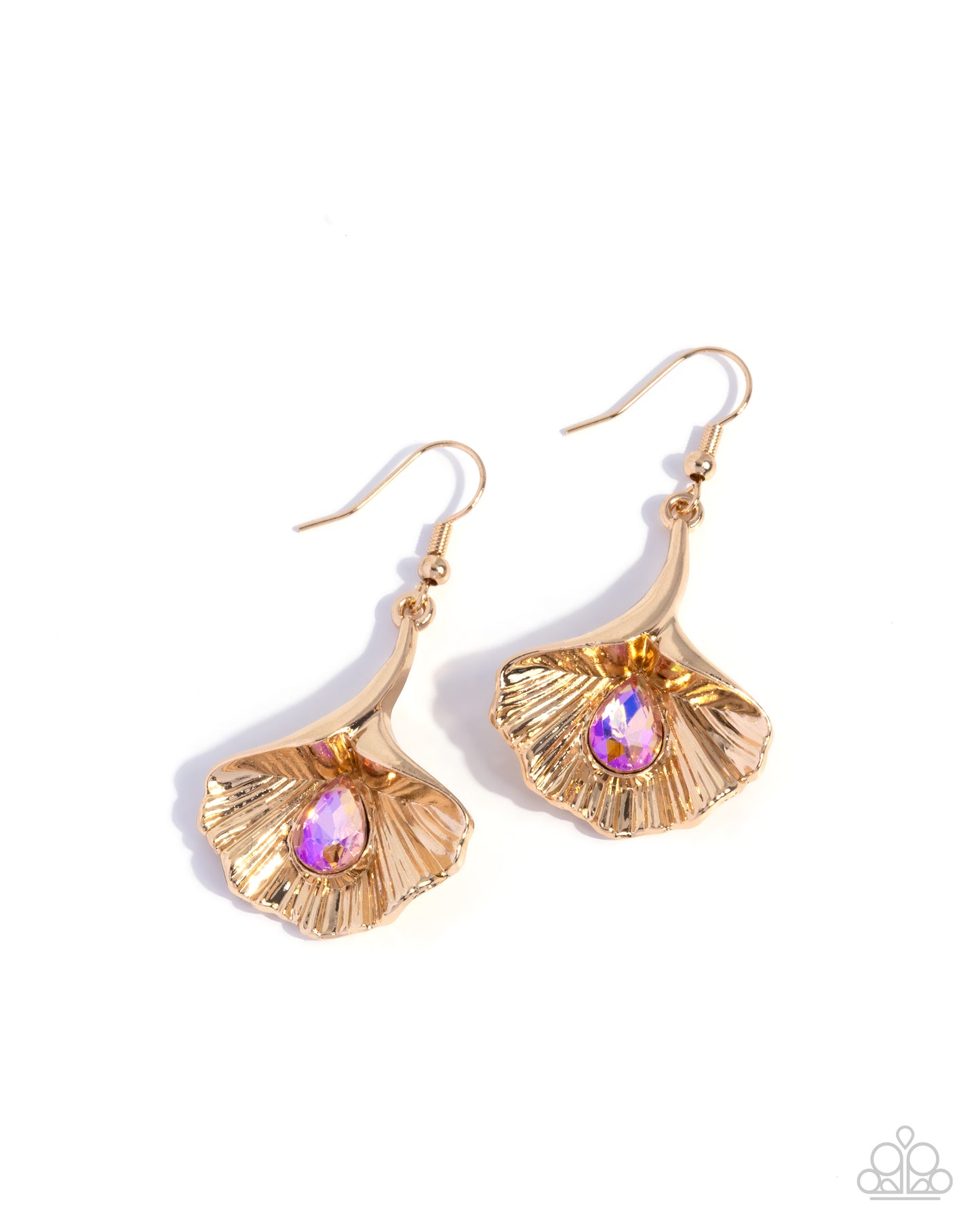 Paparazzi Ginkgo Glitz - Orange UV Shimmer Gem Gold Ginkgo Leaf Earring E3303