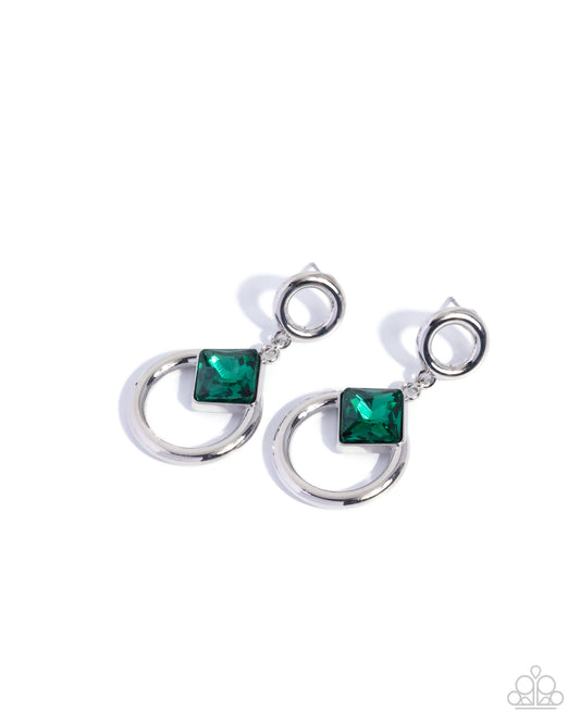 Paparazzi Indulgent Icon - Green Emerald Gem Silver Post Earring E3293