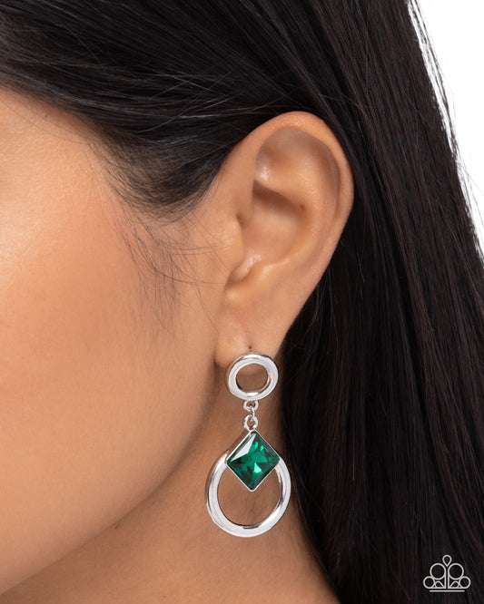 Paparazzi Indulgent Icon - Green Emerald Gem Silver Post Earring E3293