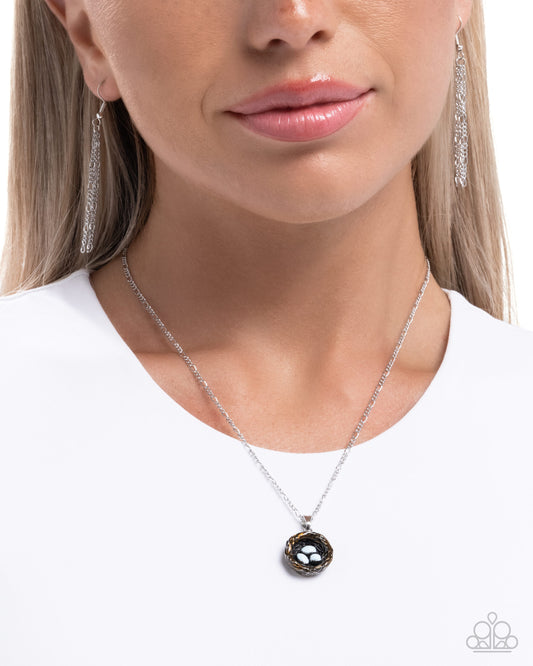 Paparazzi Building a Nest - Blue Egg Silver Bird's Nest Necklace