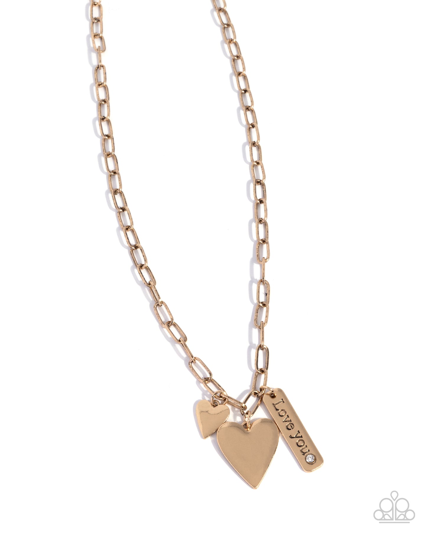 Paparazzi Valentines Victory - Gold Heart Charm Style "Love you" Necklace N3852