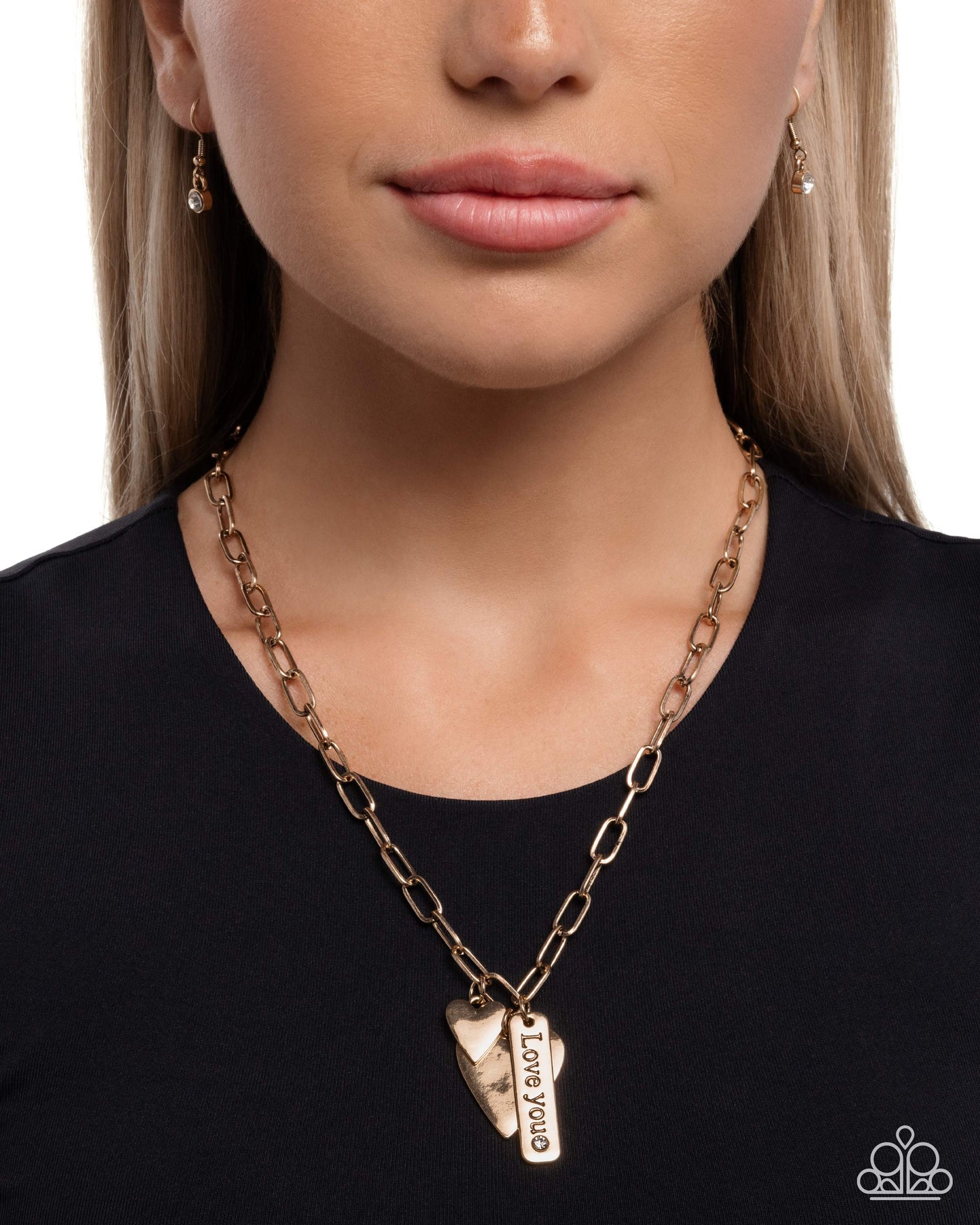 Paparazzi Valentines Victory - Gold Heart Charm Style "Love you" Necklace N3852