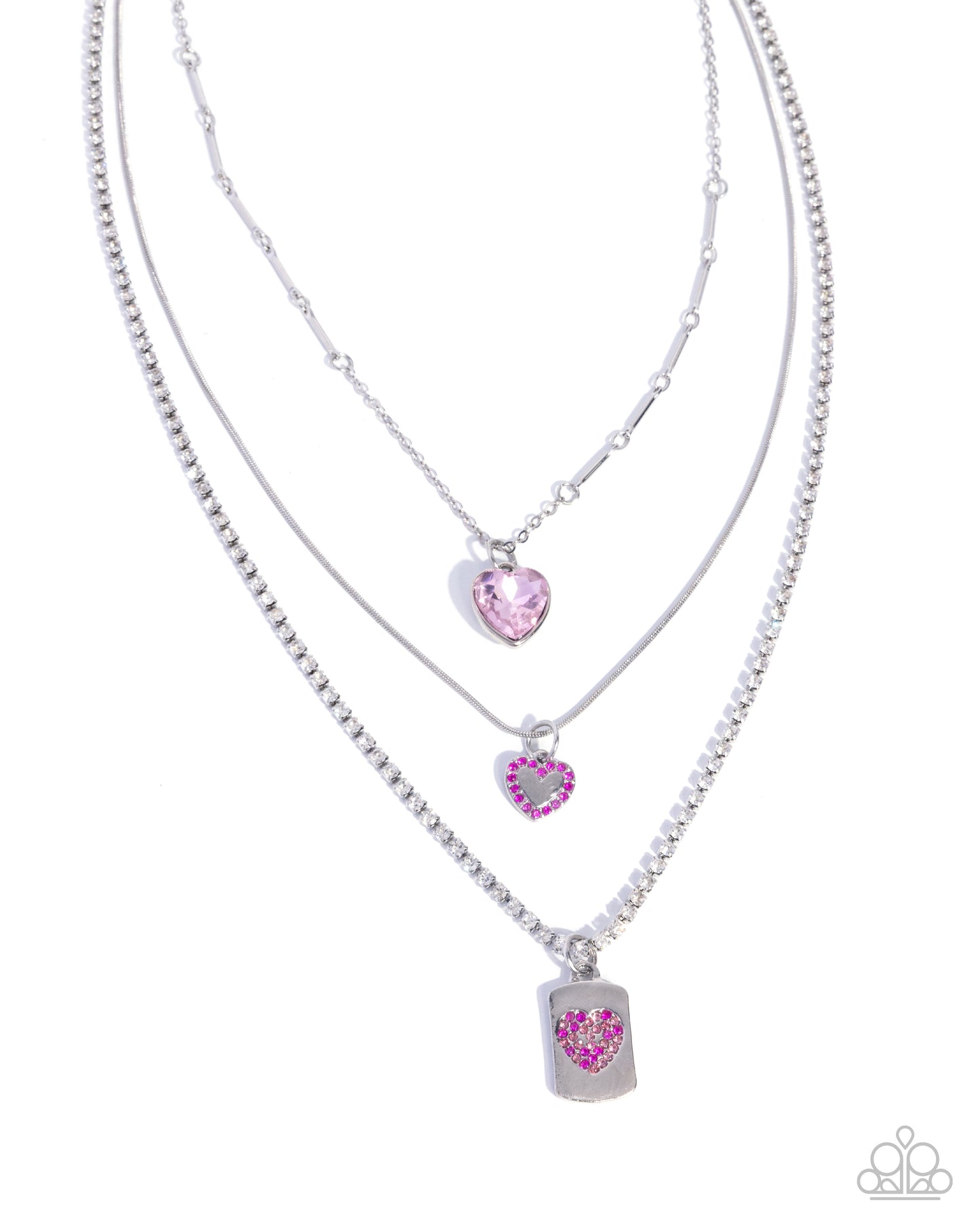 Paparazzi Romantic Rubato - Pink Heart Gem Layered Necklace N3909