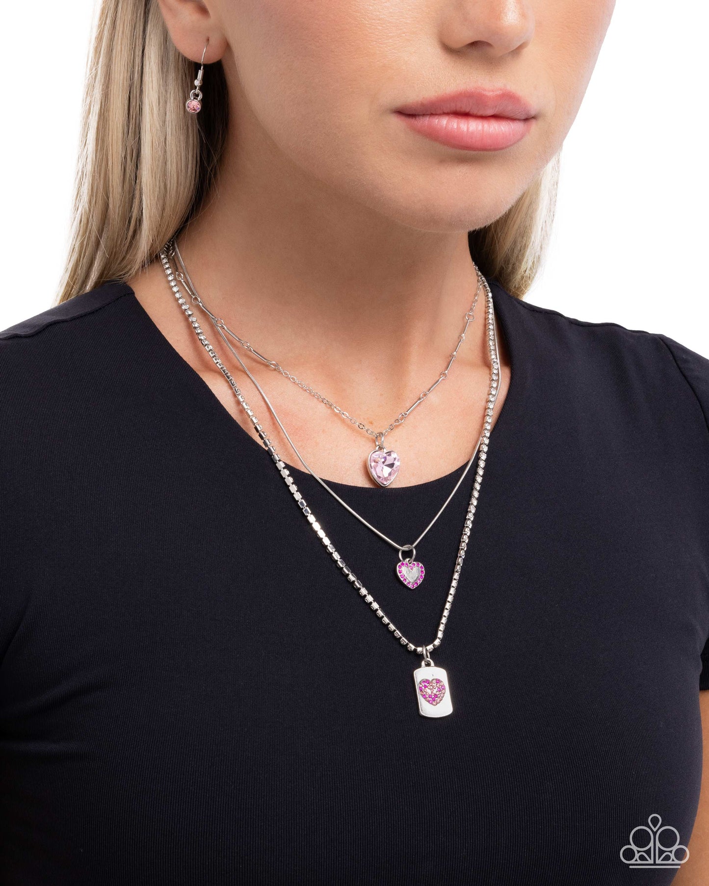 Paparazzi Romantic Rubato - Pink Heart Gem Layered Necklace N3909