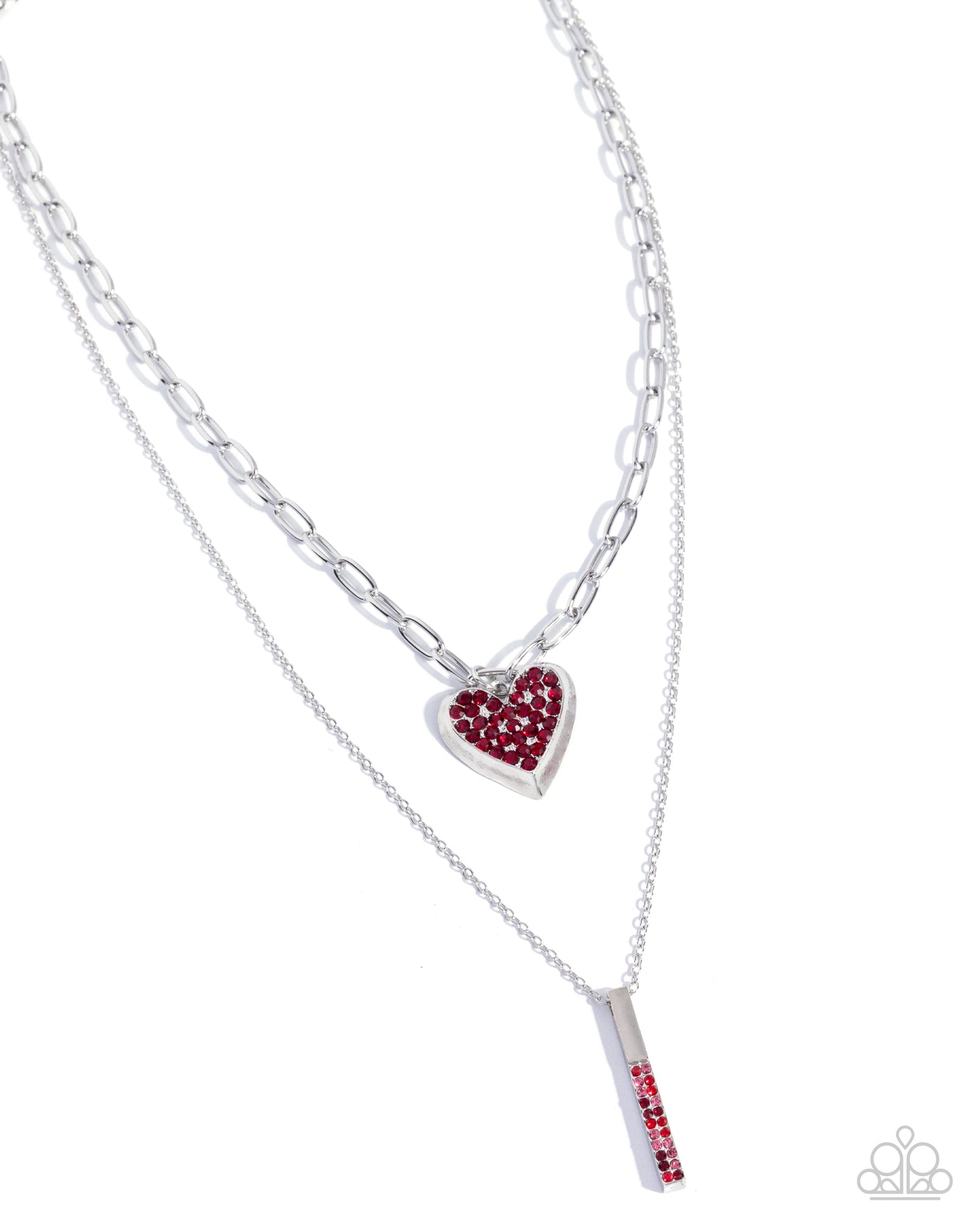 Paparazzi Valentines Volume - Red Multicolored Rhinestone Heart Layered Necklace N3878