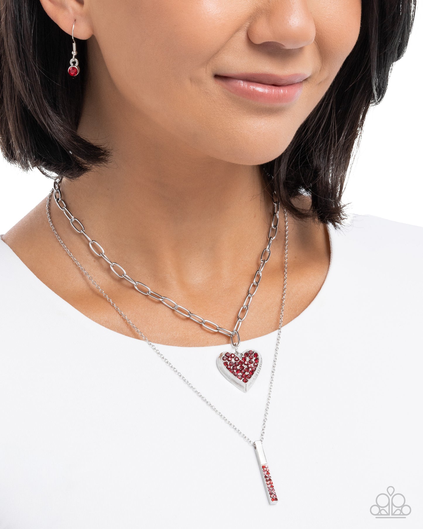 Paparazzi Valentines Volume - Red Multicolored Rhinestone Heart Layered Necklace N3878