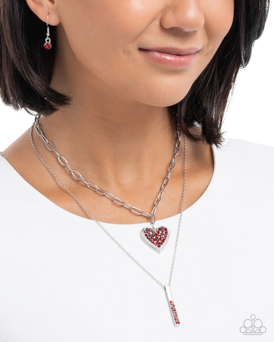 Paparazzi Valentines Volume - Red Multicolored Rhinestone Heart Layered Necklace N3878