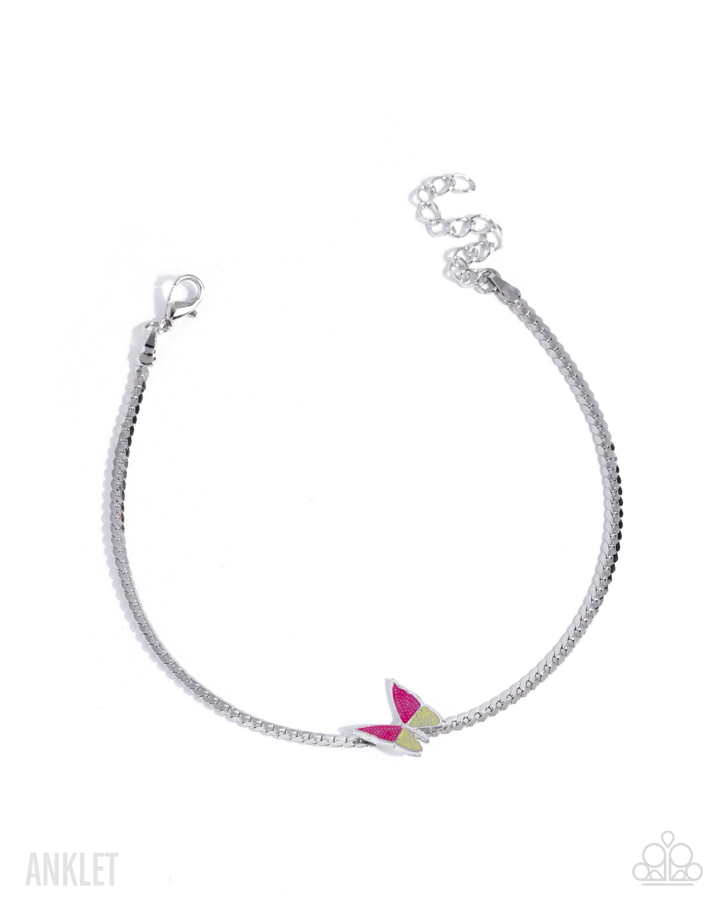Paparazzi Aerial Atmosphere - Pink & Primrose Silver Butterfly Anklet B2622