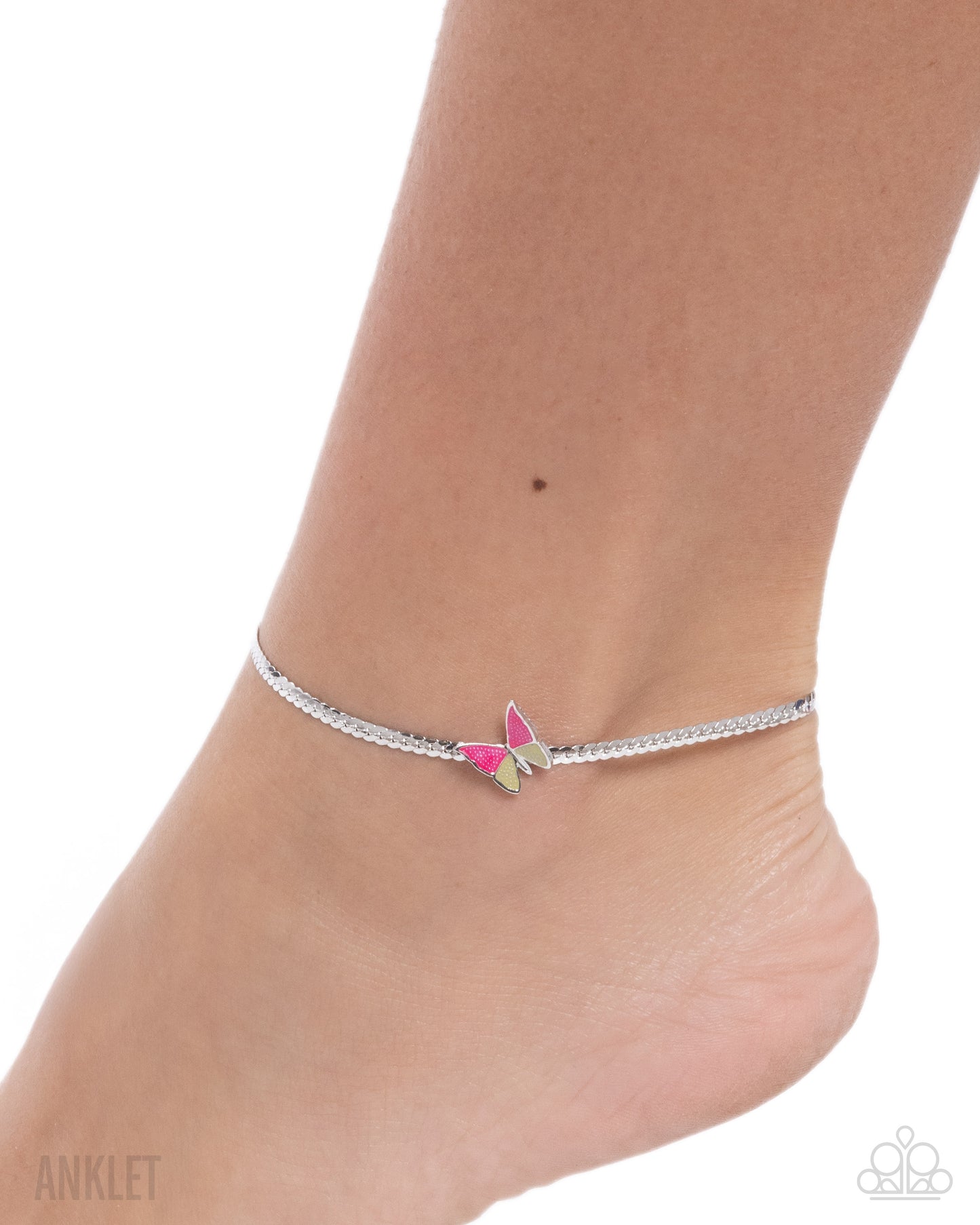 Paparazzi Aerial Atmosphere - Pink & Primrose Silver Butterfly Anklet B2622