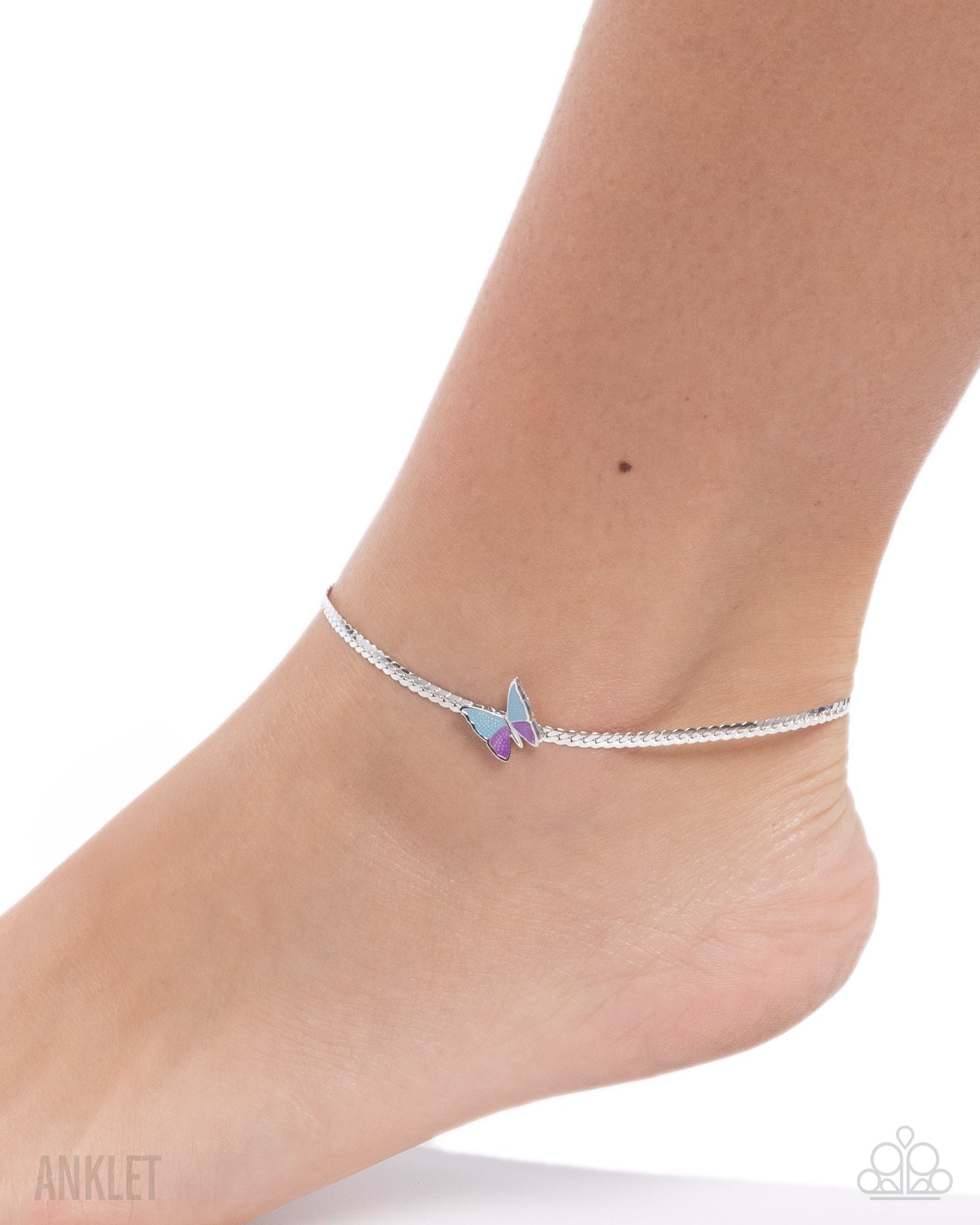 Paparazzi Aerial Atmosphere - Blue Turquoise & Purple Silver Butterfly Anklet