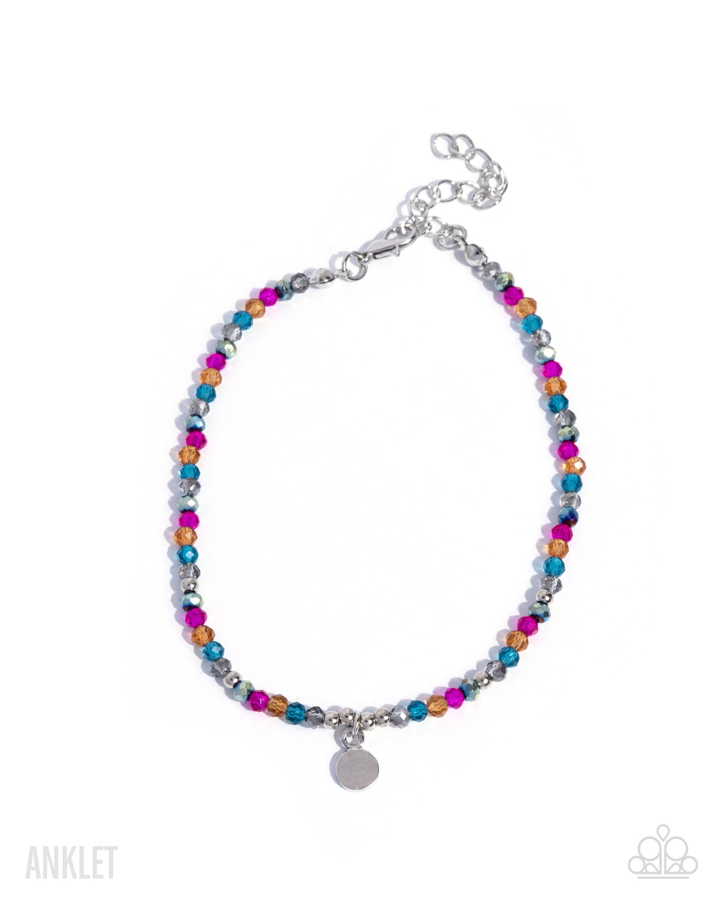 Paparazzi Colorfully Candid - Multicolored, Silver Bead & Silver Disc Anklet B2593