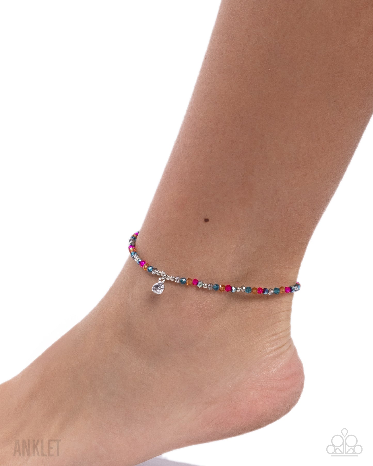 Paparazzi Colorfully Candid - Multicolored, Silver Bead & Silver Disc Anklet B2593