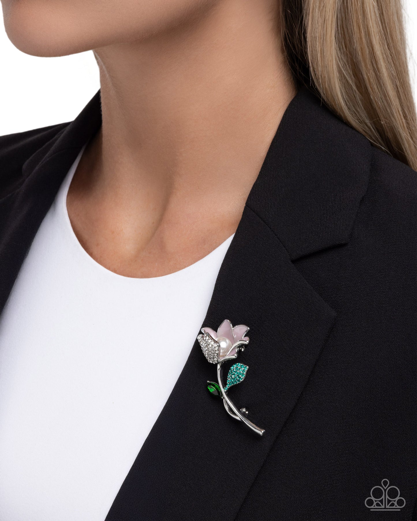 Paparazzi Blooming Busybody - Pink - Baby Pink Flower Silver Lapel Pin Brooch BR041