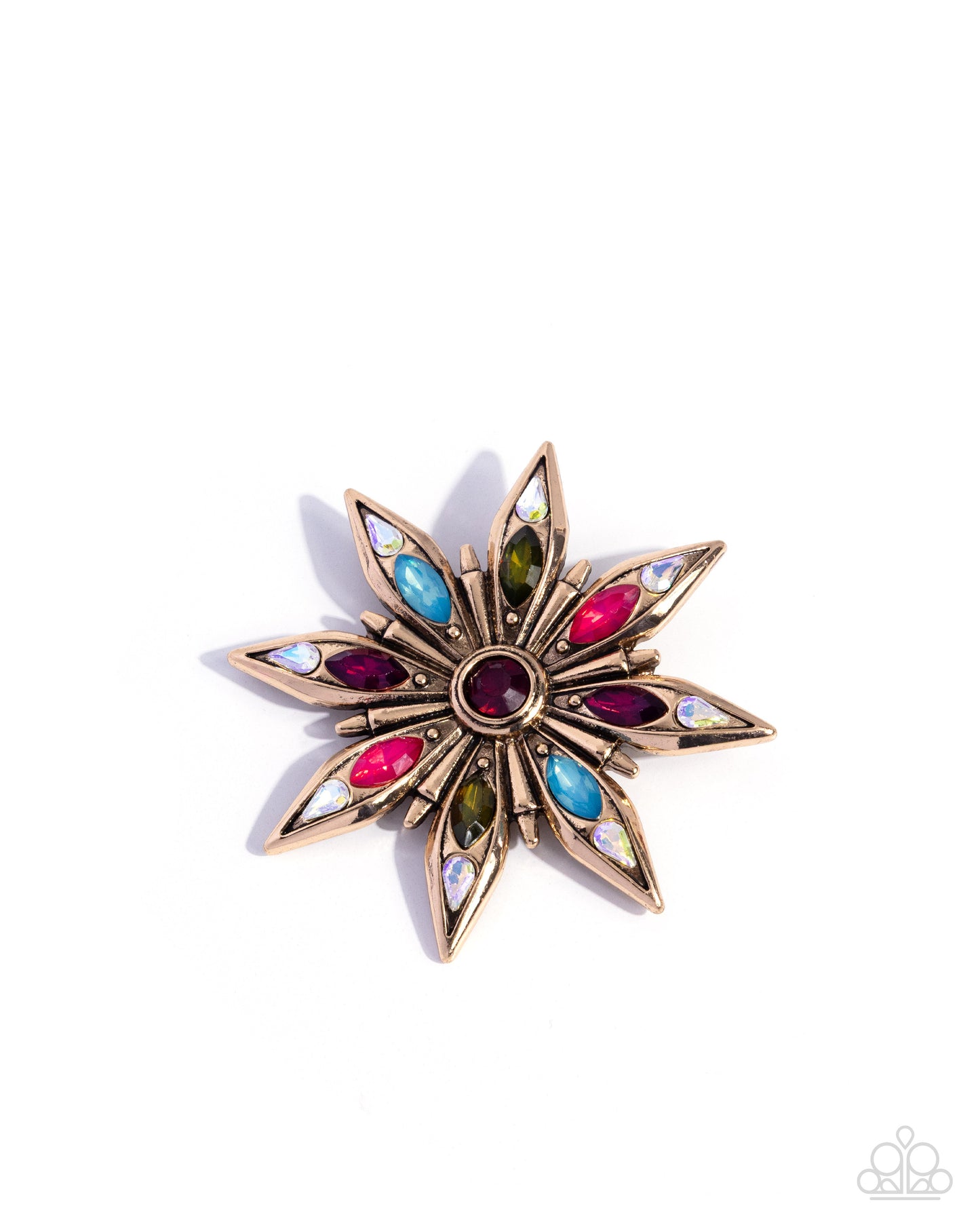 Paparazzi Slow Shimmer - Multicolored UV Shimmery Gem Gold Flower Lapel Pin Brooch BR018