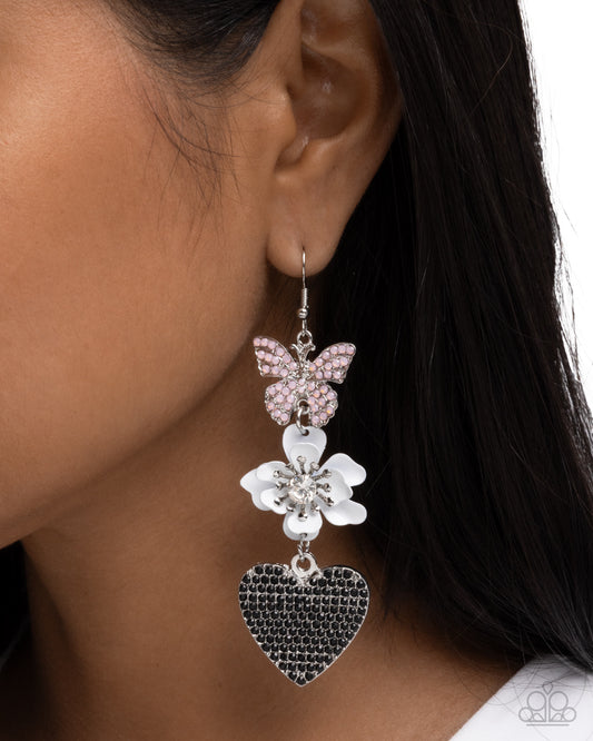 Paparazzi Lighthearted Luminescent - Multicolored Light Pink, Silver White Butterfly Earring