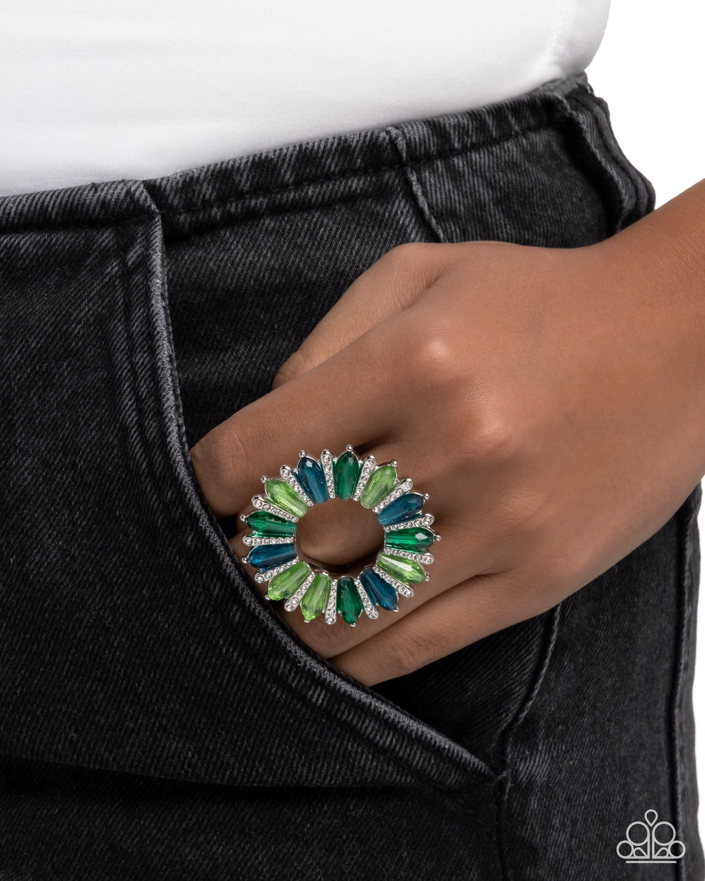 Paparazzi Powerhouse Pedestal - Green & Blue Multicolored Gem Ring R1300