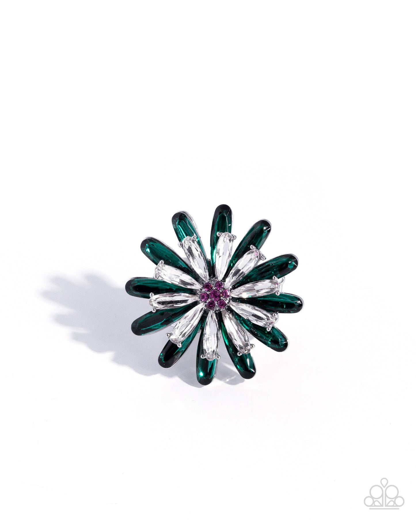 Paparazzi Sprouting Sheen - Green Emerald & White Gem Flower Ring R1336