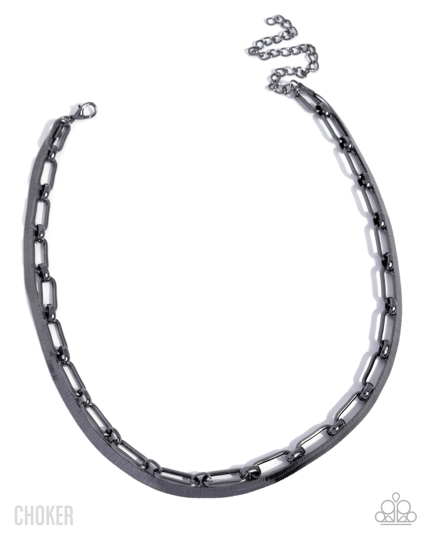 Paparazzi Traditional Test - Black Gunmetal Layered Paperclip & Herringbone Chain Choker Necklace