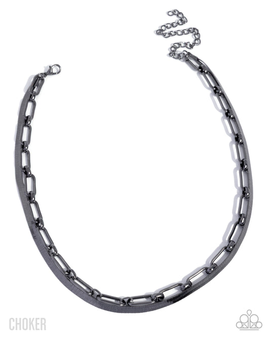 Paparazzi Traditional Test - Black Gunmetal Layered Paperclip & Herringbone Chain Choker Necklace N4029