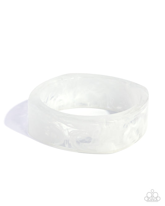 Paparazzi Reflective Runway - White Swirled Acrylic Bangle Bracelet B2608