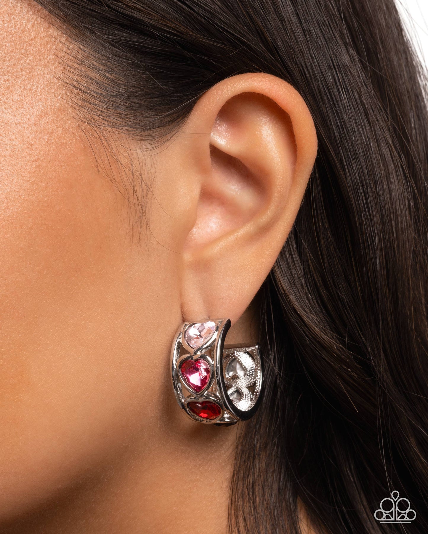 Paparazzi Heartfelt Homage - Multi Red & Pink Gem 1 Inch Hoop Earring E3280