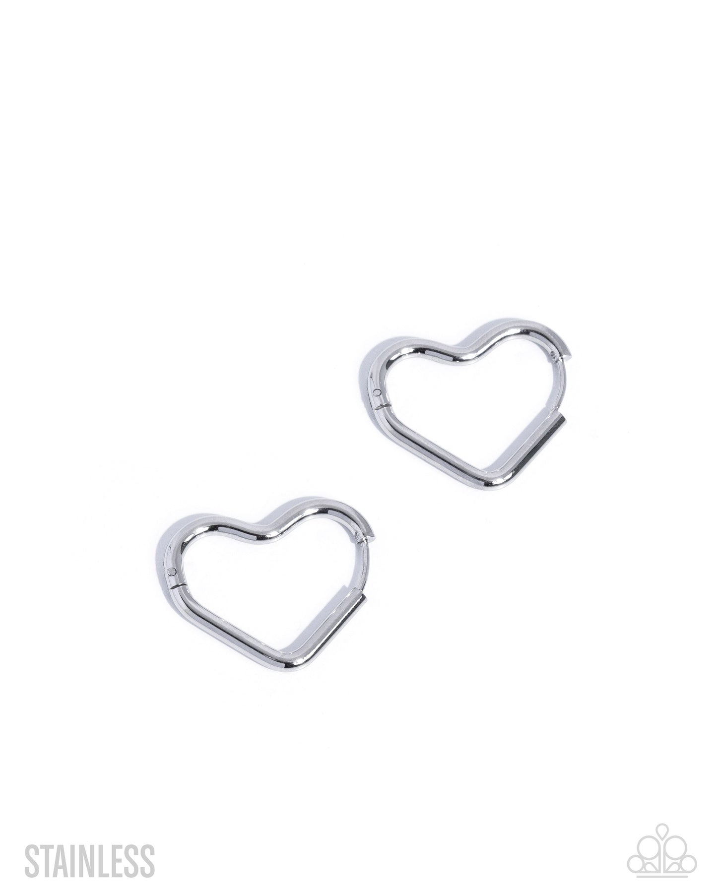 Paparazzi Smitten Sass - Silver Stainless Steel Heart Hinge 1 Inch Earring E3299