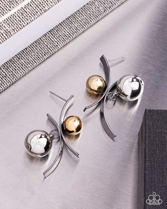 Paparazzi Dichromatic Decadence - Black, Silver & Gold Post Earring