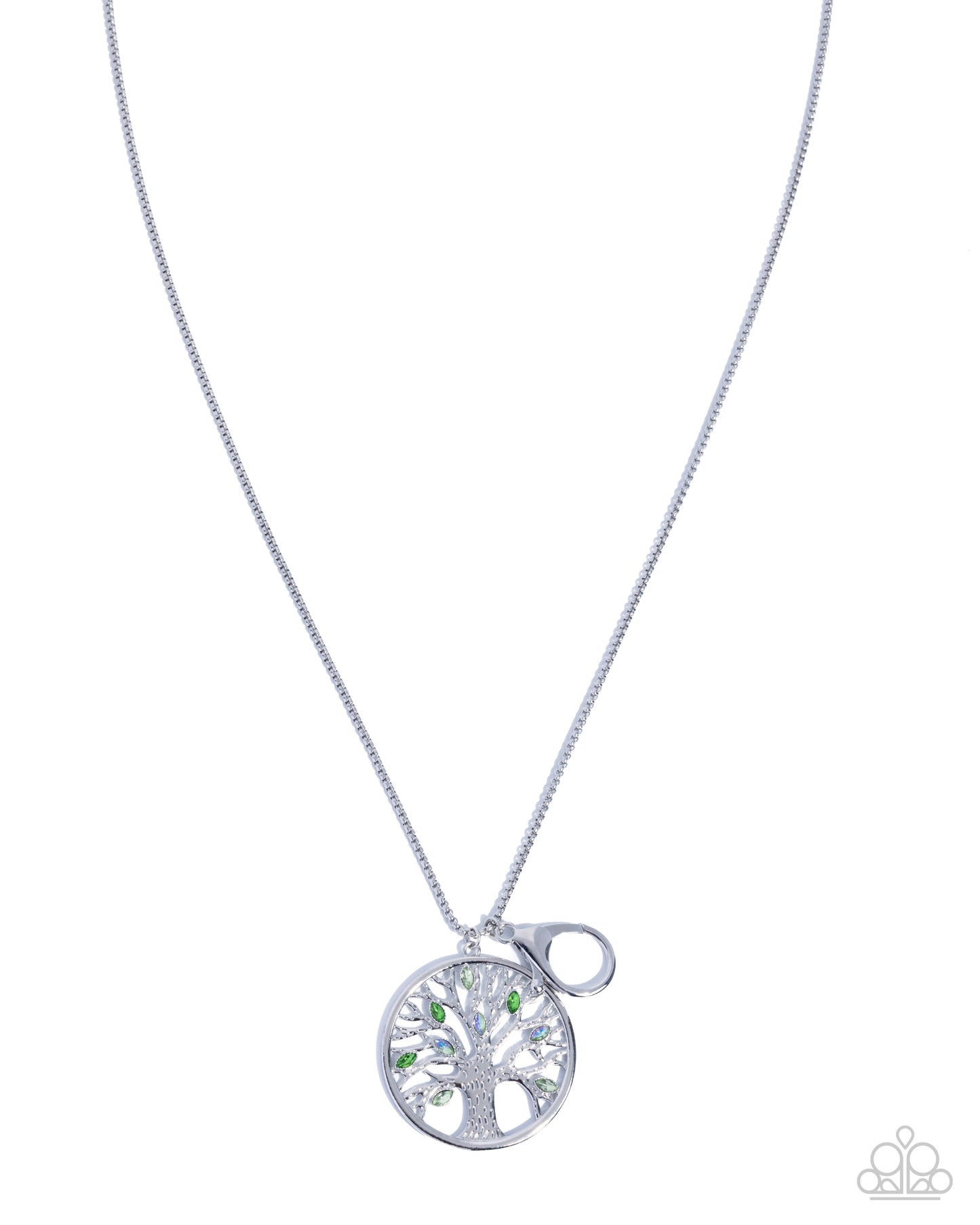 Paparazzi Tailored Tree - Green Multicolored & UV Shimmery Gem Silver Tree Lanyard Necklace N3962