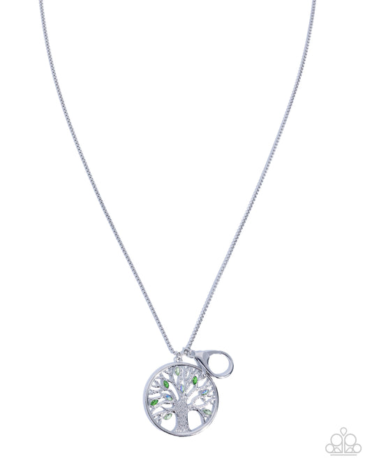 Paparazzi Tailored Tree - Green Multicolored & UV Shimmery Gem Silver Tree Lanyard Necklace N3962