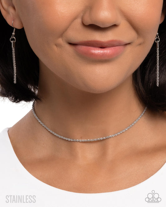 Paparazzi Authoritative Academy - Silver Stainless Steel Choker Necklace N2944
