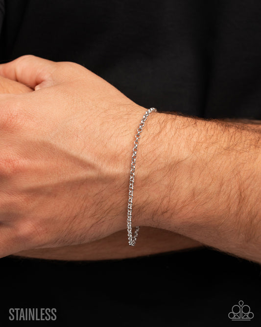 Paparazzi Neutral Novelty - Silver Stainless Steel Dainty Cable Chain Urban Bracelet B2595