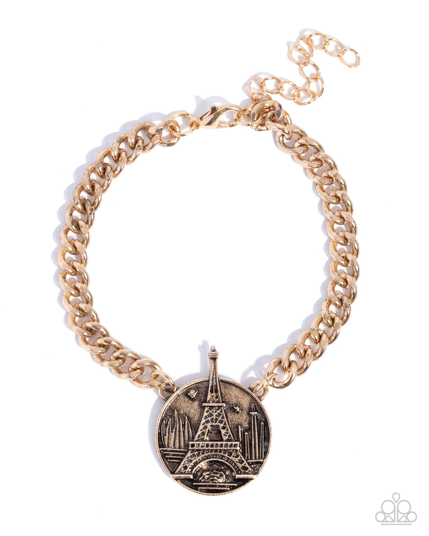 Paparazzi Eiffel Tower Effect - Gold - Antiqued Gold Eiffel Tower Pendant Bracelet B2546