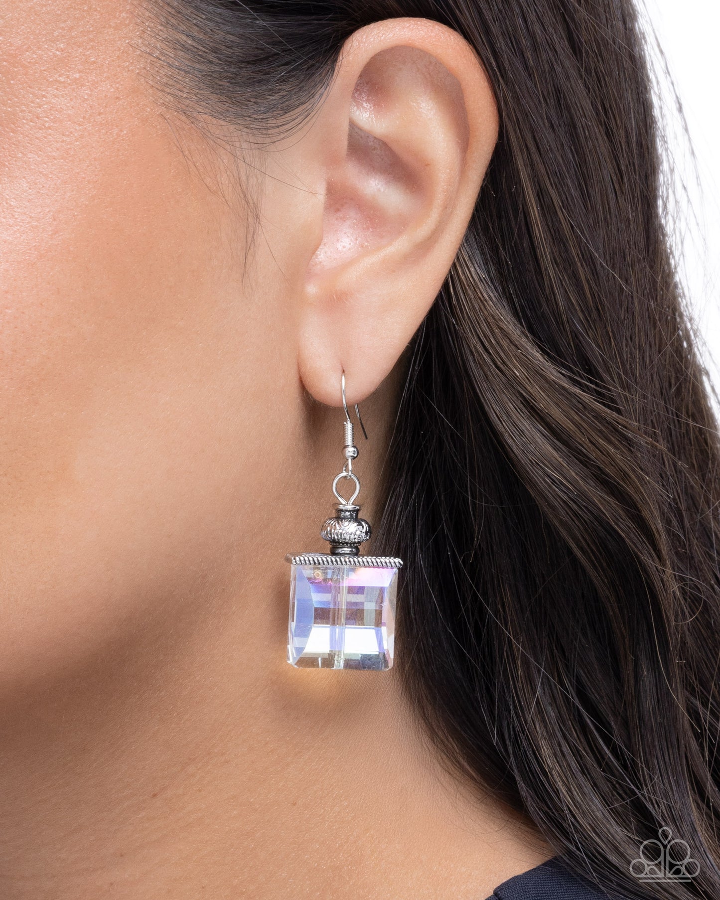 Paparazzi Polished Perfume - White Acrylic Square French Perfume Bottle Earring