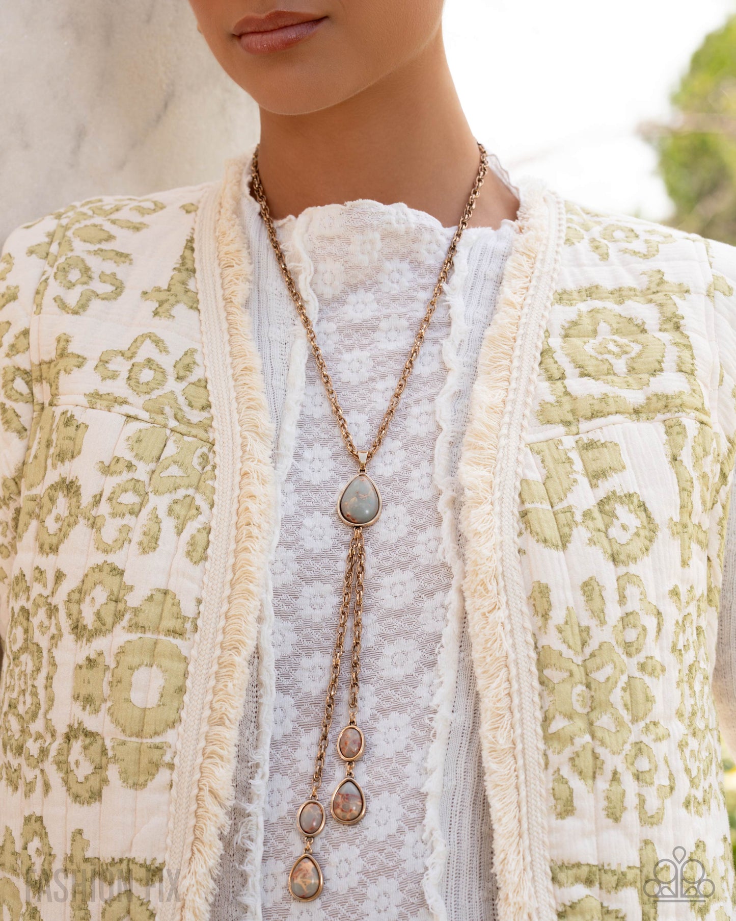 Paparazzi Naturally Sophisticated - Multicolored Swirled Teardrop Stone Antiqued Gold Necklace Simply Santa Fe Fashion Fix February 2026